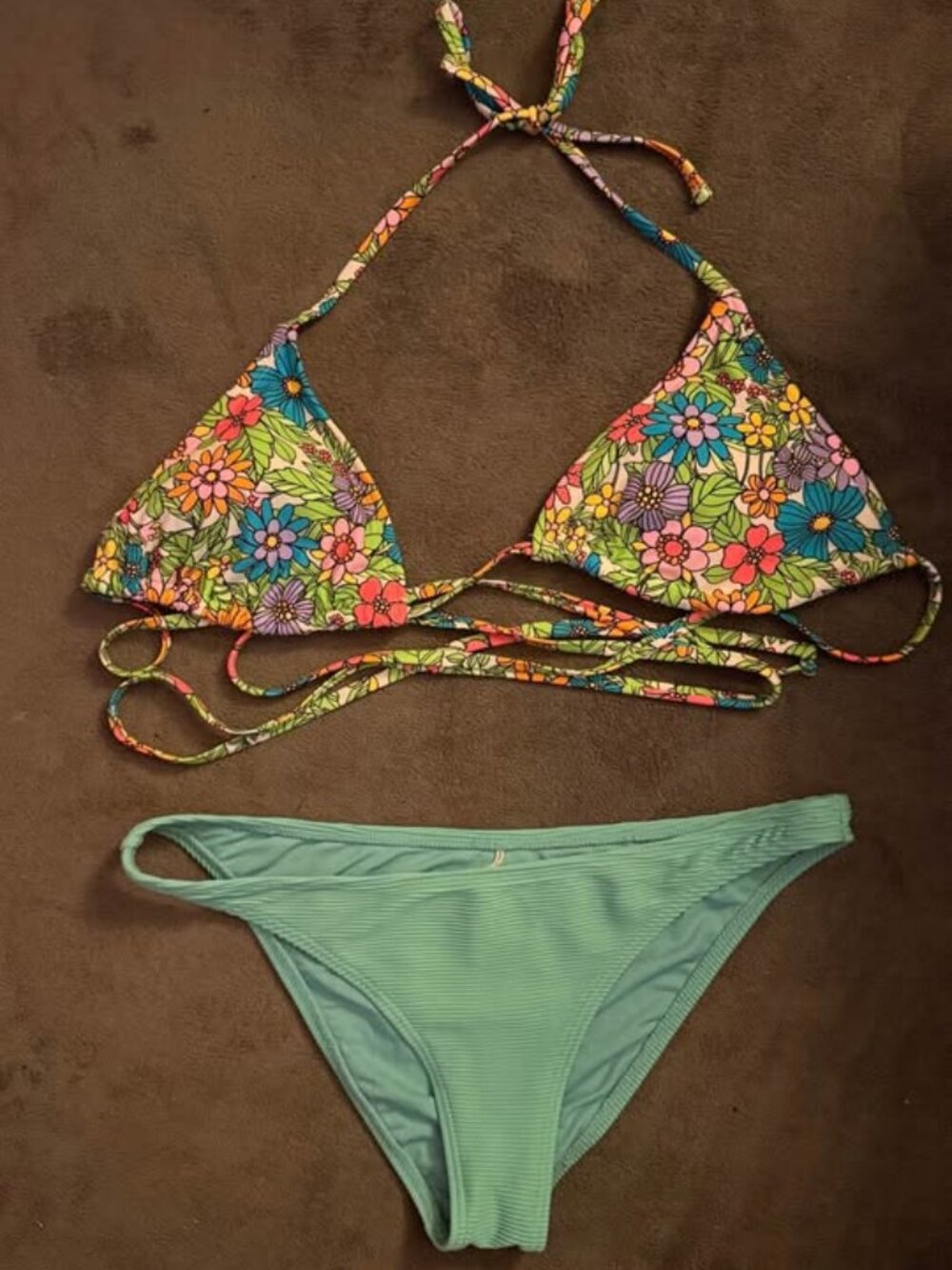 Wild Fable Floral Bikini Top and Teal Bottoms Set